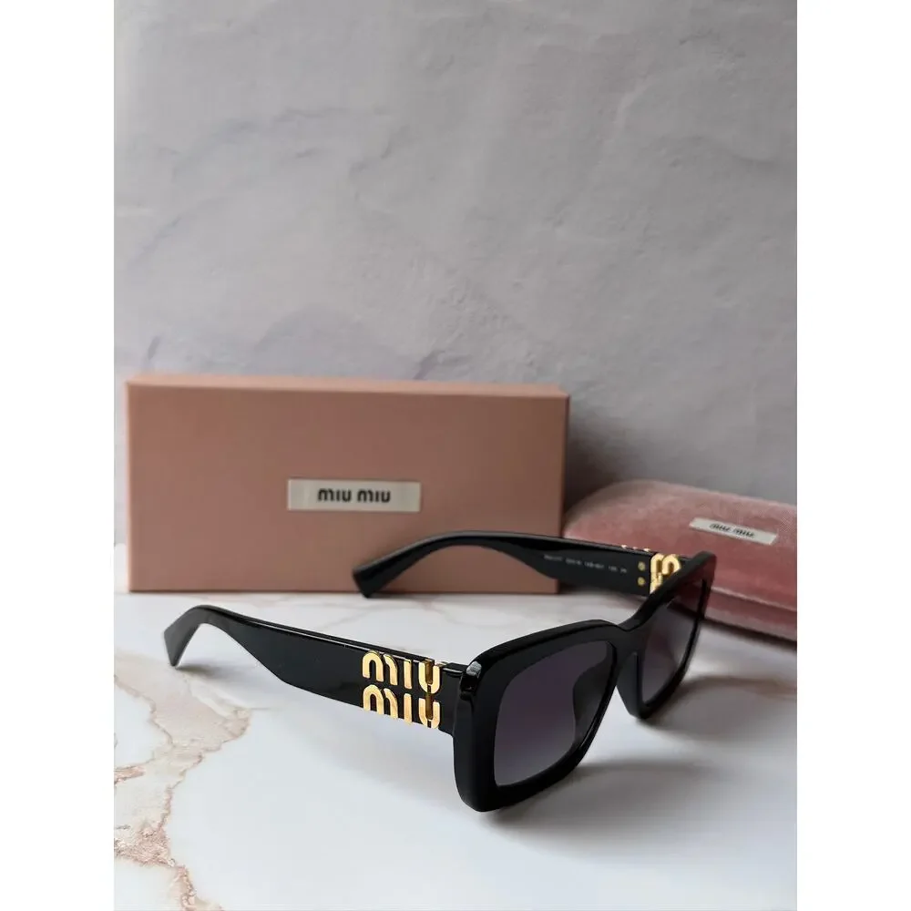 NEW Miu Miu MU07YS 1AB5D1 Black Gold Square Sunglasses